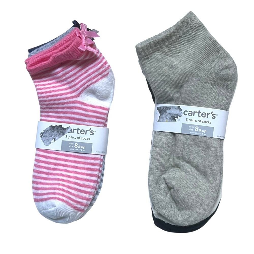 NWT CARTER’S GIRLS ANKLE SOCKS 6 PAIRS SIZE 8 & UP SHOE SIZE 1Y & UP